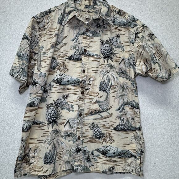 Cooke Street Hawaiian Shirt Tan Beige M Medium Pineapple - Picture 2 of 4